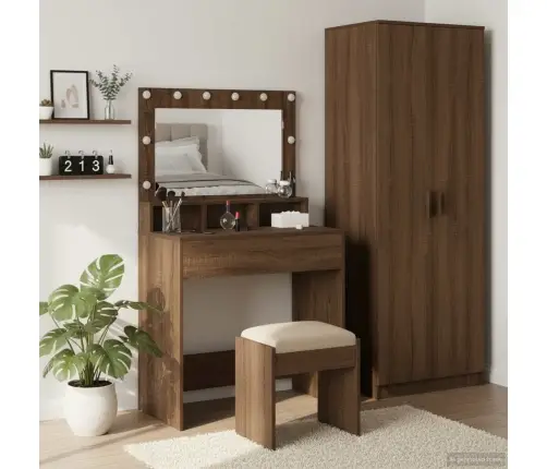 Tualetes Galdiņš Ar Led Gaismām, Brūns Ozols, 79X41X135 Cm Vidaxl