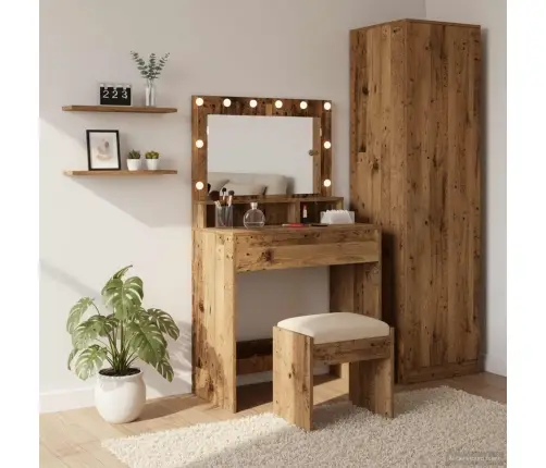 Kosmētikas Galds Ar Led Gaismām, Vecais Koks, 79X41X135 Cm Vidaxl