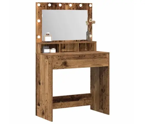 Kosmētikas Galds Ar Led Gaismām, Vecais Koks, 79X41X135 Cm Vidaxl