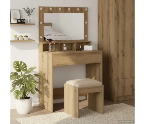 Kosmētikas Galds Ar Led Gaismām, Artisan Oak, 79X41X135 Cm Vidaxl