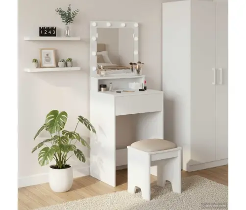 Grima Galds Ar Led Gaismām, Balts, 50X41X135 Cm Vidaxl