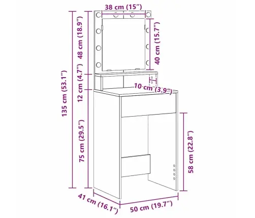 Grima Galds Ar Led Gaismām, Balts, 50X41X135 Cm Vidaxl