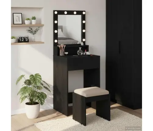 Tualetes Galdiņš Ar Led Gaismām, Melns Ozols, 50X41X135 Cm Vidaxl