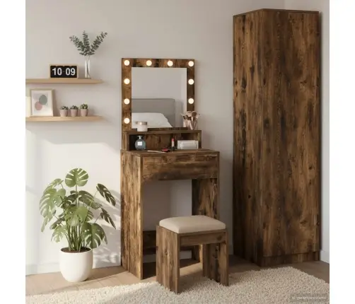 Spoguļgaldiņš Ar Led Gaismām, Dūmota Ozola Krāsā, 50X41X135 Cm Vidaxl