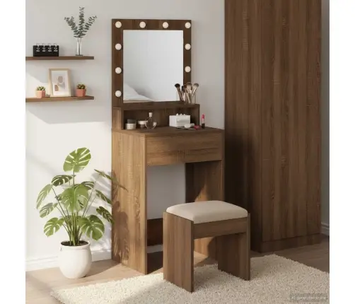 Grima Galdiņš Ar Led Gaismiņām - Brūns Ozols - 50X41X135 Cm Vidaxl