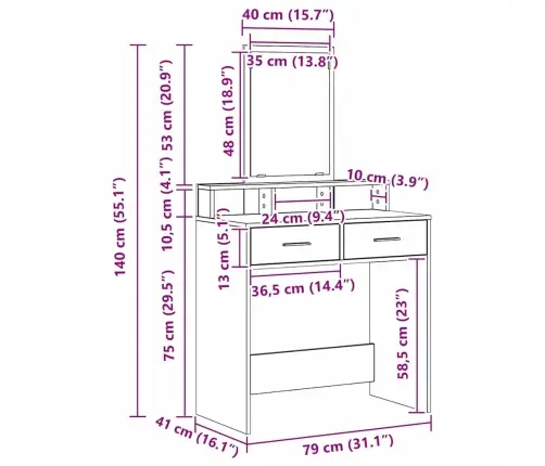 Grima Galdiņš Ar Atvilktnēm, Vecs Koks, 79X41X140 Cm Vidaxl