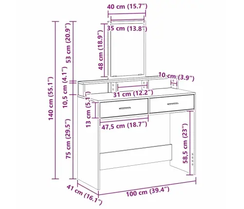Grīdas Spogulis Ar Atvilktnēm Sonoma Ozols 100X41X140 Cm Vidaxl