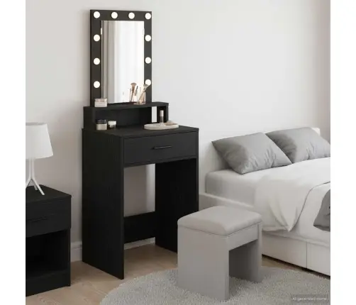 Tualetes Galdiņš Ar Led Gaismām, Melns Ozols, 50X41X140 Cm Vidaxl