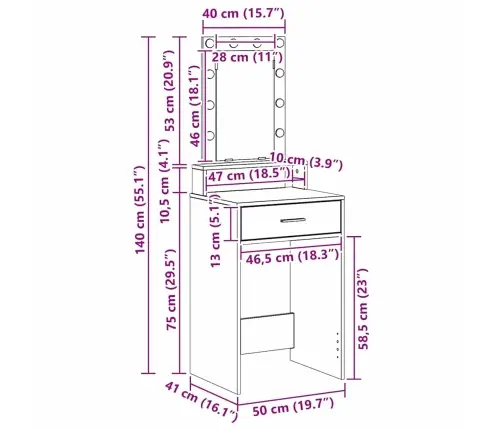 Riietumislaud Peeglituledega Pruun 50 X 41 X 140 Cm Tehispuit