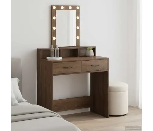 Kosmētikas Galds Ar Led Gaismām - Brūns Ozols, 79X41X140 Cm Vidaxl