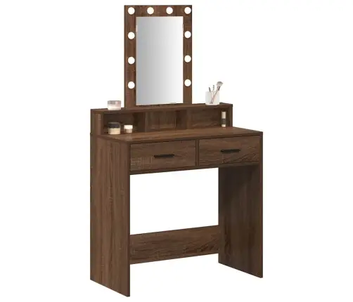 Kosmētikas Galds Ar Led Gaismām - Brūns Ozols, 79X41X140 Cm Vidaxl