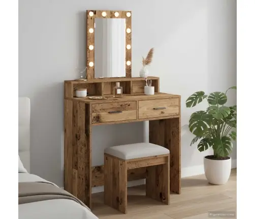 Tualetes Galds Ar Led Gaismām - Vintage Koka Stils, 79X41X140 Cm Vidaxl