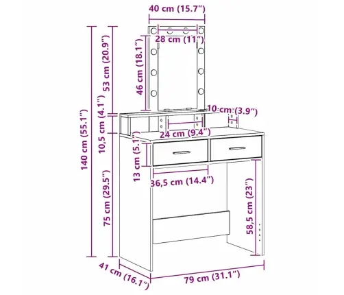 Riietumislaud Peeglituledega Pruun 79 X 41 X 140 Cm Tehispuit