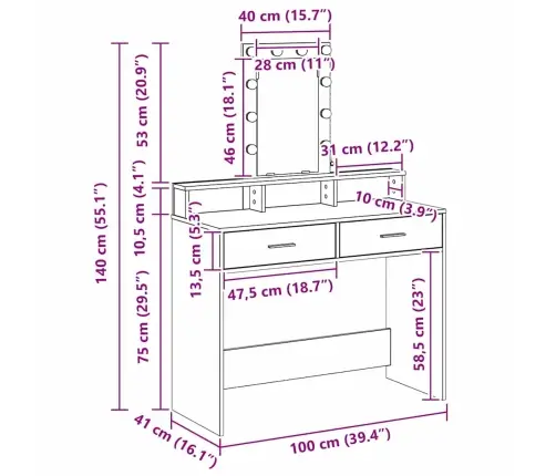 Kosmētikas Galdiņš Ar Led Gaismām - Brūns Ozols, 100X41X140 Cm Vidaxl Kosmētikas Galdiņš Ar Led Gaismām - Brūns Ozols, 100X41X140 Cm Vidaxl