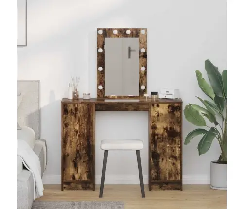 Tualetes Galdiņš Ar Led Gaismām Dūmotais Ozols 102X33X135 Cm Vidaxl