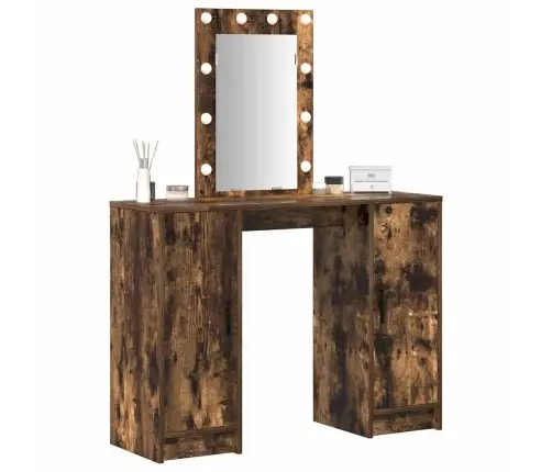 Tualetes Galdiņš Ar Led Gaismām Dūmotais Ozols 102X33X135 Cm Vidaxl