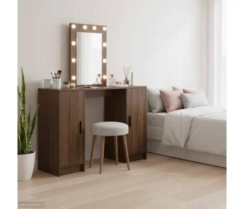 Tualetes Galdiņš Ar Led Gaismām Brūns Ozols 102X33X135 Cm Vidaxl