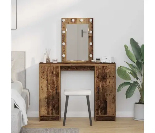 Kosmētikas Galds Ar Led Gaismām Vecais Koks 102X33X135 Cm Vidaxl