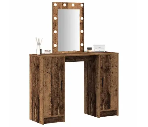 Kosmētikas Galds Ar Led Gaismām Vecais Koks 102X33X135 Cm Vidaxl