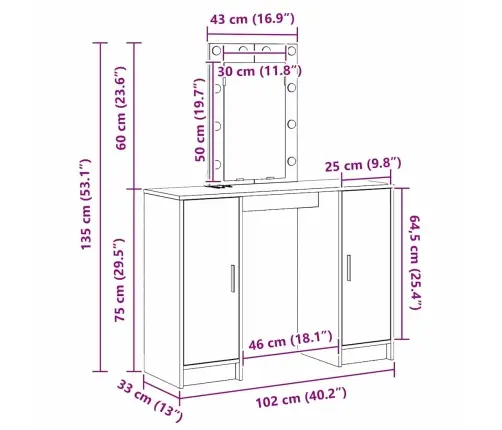 Riietumislaud Peeglituledega Pruun 102 X 33 X 135 Cm Tehispuit