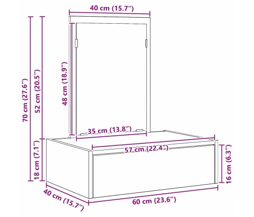 Riietumislaud Sahtliga Peegliga Valge 60 X 40 X 70 Cm Tehispuit