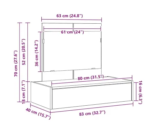 Riietumislaud Sahtliga Peegliga Valge 83 X 40 X 70 Cm Tehispuit