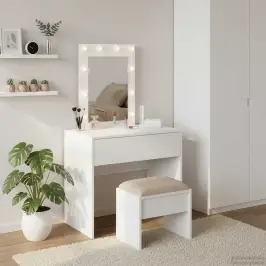 Makiažo Stalas Balta 60 X 40 X 70 Cm Apdirbta Mediena