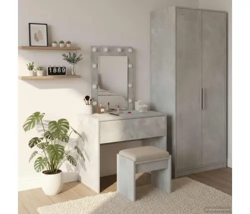 Sienā Piekārtais Kosmētikas Galds Ar Led Gaismām Pelēks Betons Vidaxl