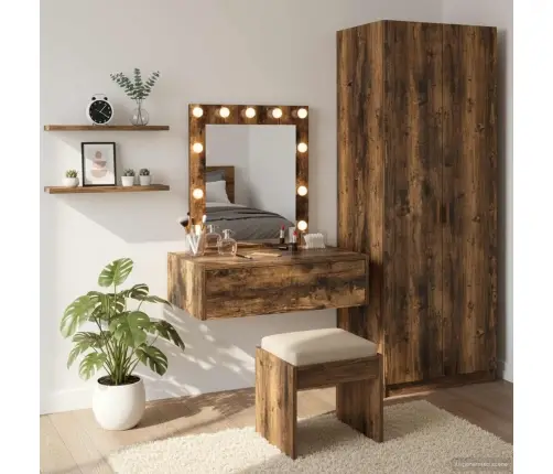 Sienā Piestiprināms Tualetes Galds Ar Led Gaismām Dūmota Ozola Krāsā Vidaxl