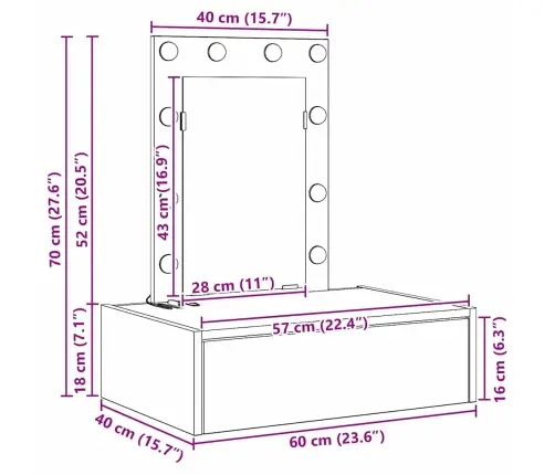 Riietumislaud Peeglituledega Hall 60 X 40 X 70 Cm Tehispuit