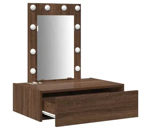 Sienā Piestiprināmais Tualetes Galds Ar Led Gaismām Brūnā Ozolā Vidaxl