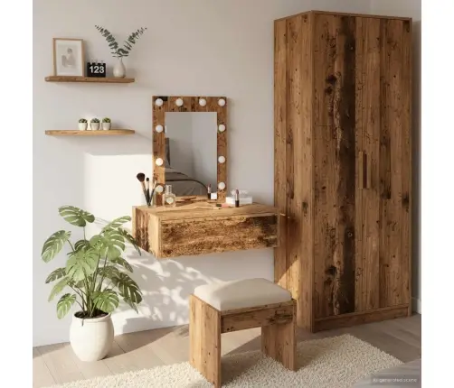 Sienā Montējamais Grima Galdiņš Ar Led Gaismiņām Vecais Koks Vidaxl