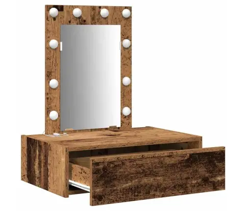 Sienā Montējamais Grima Galdiņš Ar Led Gaismiņām Vecais Koks Vidaxl