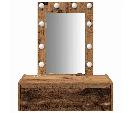 Sienā Montējamais Grima Galdiņš Ar Led Gaismiņām Vecais Koks Vidaxl