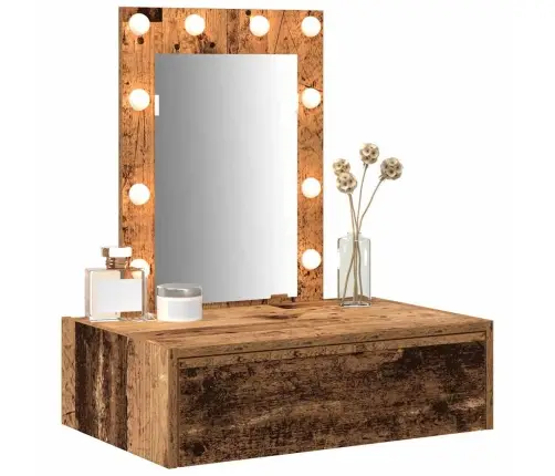 Sienā Montējamais Grima Galdiņš Ar Led Gaismiņām Vecais Koks Vidaxl