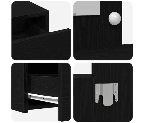 Riietumislaud Peeglituledega Must 83 X 40 X 70 Cm Tehispuit