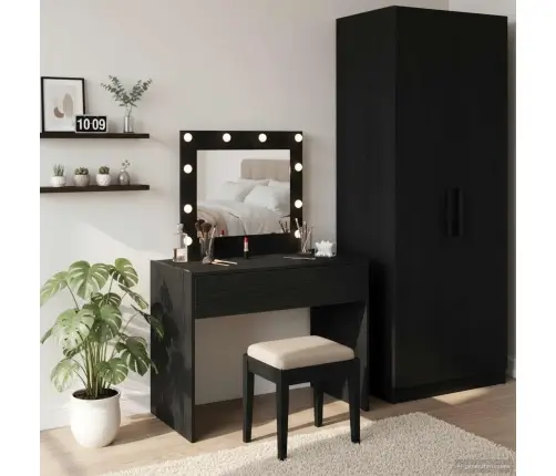 Riietumislaud Peeglituledega Must 83 X 40 X 70 Cm Tehispuit
