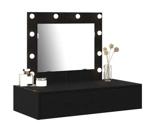 Riietumislaud Peeglituledega Must 83 X 40 X 70 Cm Tehispuit