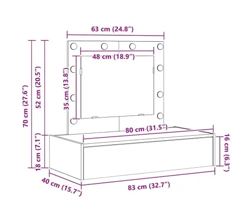 Riietumislaud Peeglituledega Must 83 X 40 X 70 Cm Tehispuit