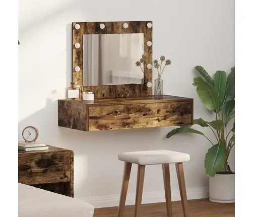 Sienas Piekārtais Grima Galds Ar Led Gaismām Dūmota Ozola Vidaxl Sienas Piekārtais Grima Galds Ar Led Gaismām Dūmota Ozola Vidaxl