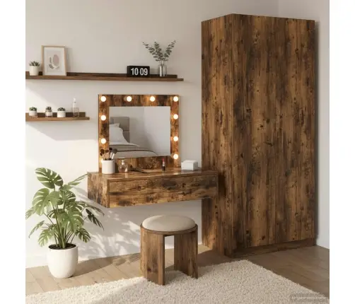 Sienas Piekārtais Grima Galds Ar Led Gaismām Dūmota Ozola Vidaxl