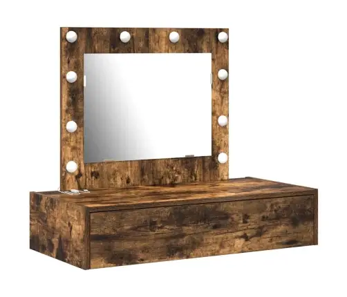 Sienas Piekārtais Grima Galds Ar Led Gaismām Dūmota Ozola Vidaxl Sienas Piekārtais Grima Galds Ar Led Gaismām Dūmota Ozola Vidaxl