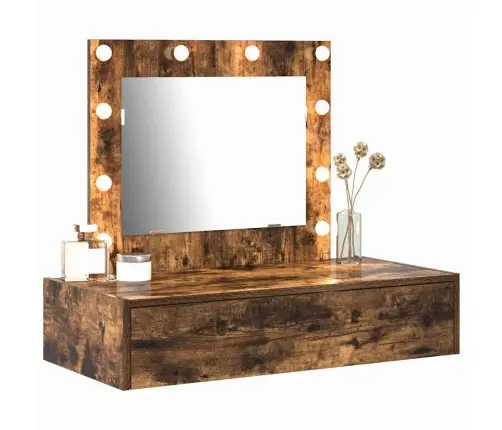 Sienas Piekārtais Grima Galds Ar Led Gaismām Dūmota Ozola Vidaxl Sienas Piekārtais Grima Galds Ar Led Gaismām Dūmota Ozola Vidaxl