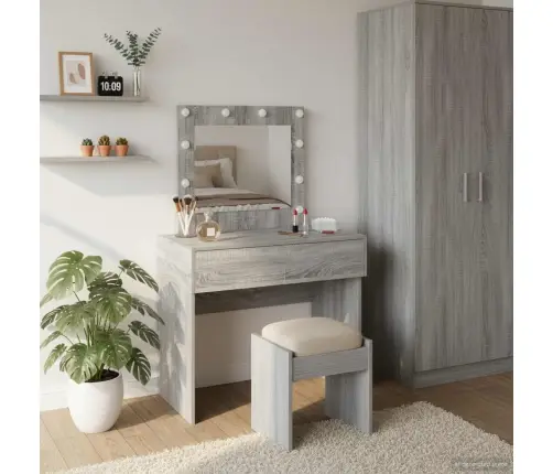 Sienā Piestiprināms Tualetes Galdiņš Ar Led Gaismām Pelēkā Sonoma Krāsā Vidaxl