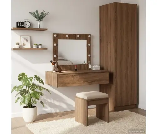 Sienā Piestiprināts Tualetes Galdiņš Ar Led Gaismām, Brūns Ozols Vidaxl