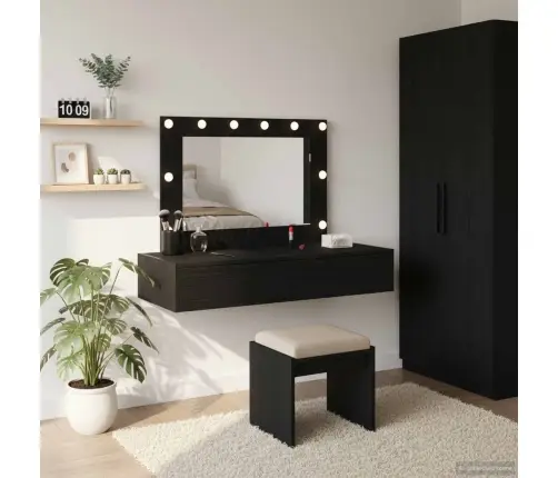 Riietumislaud Peeglituledega Must 100 X 40 X 70 Cm Tehispuit