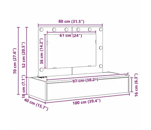 Riietumislaud Peeglituledega Pruun 100 X 40 X 70 Cm Tehispuit