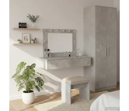 Sienā Stiprināms Tualetes Galdiņš Ar Led Gaismām Betona Pelēkā Krāsā Vidaxl