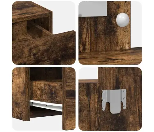 Pie Sienas Stiprinātais Tualetes Galdiņš Ar Led Gaismām Dūmota Ozola Krāsā Vidaxl