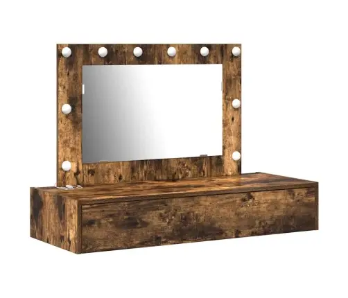 Pie Sienas Stiprinātais Tualetes Galdiņš Ar Led Gaismām Dūmota Ozola Krāsā Vidaxl